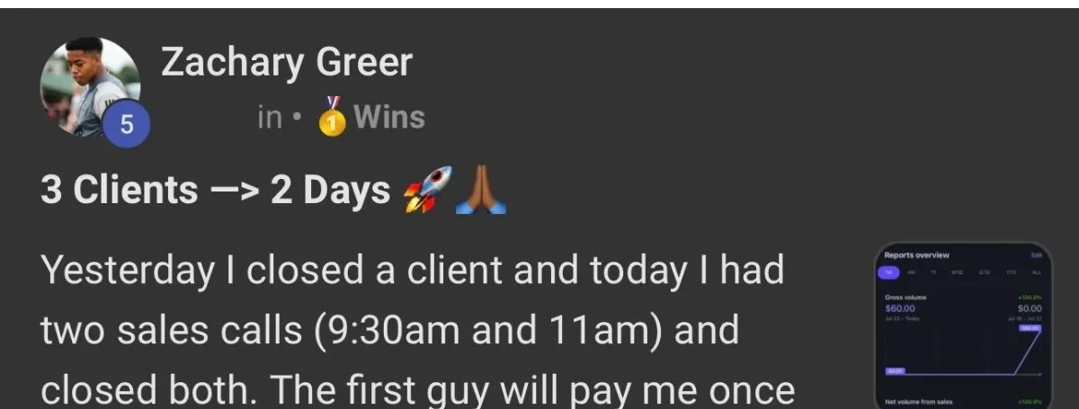 Zachary Greer — 3 clients closed in 2 days